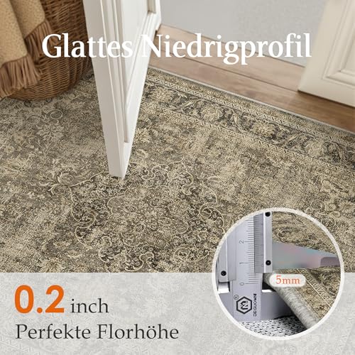 HUGEAR Waschbarer Braun Vintage Teppich im Eingangsbereich 60x90cm fußmatte badezimmerteppich Weich rutschfest Retro Kleiner Tepich Kurzflor Bad Schlafzimmer Carpet Bedroom