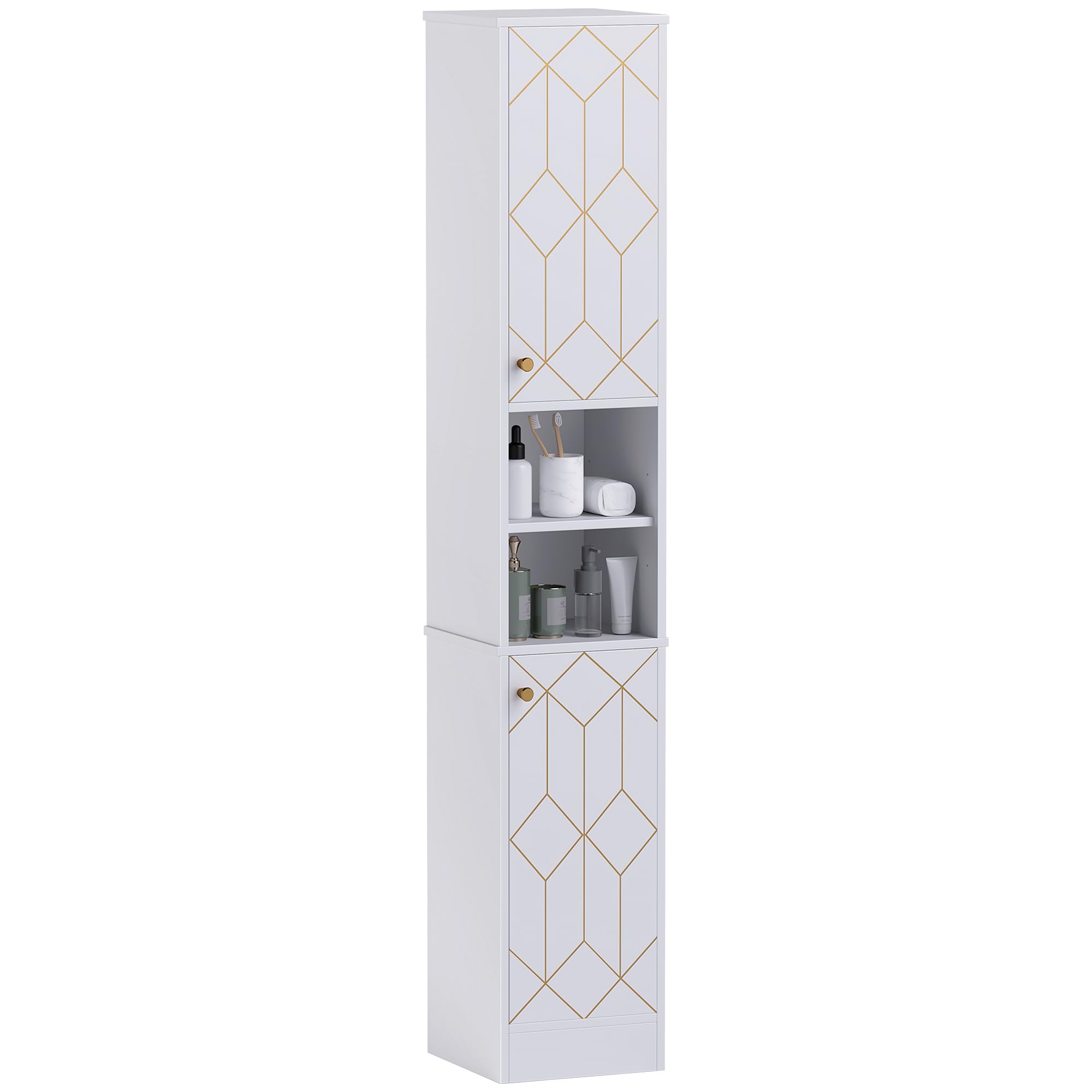 HOMCOM Tall Bathroom Storage Cabinet with Doors Slim Freestanding White