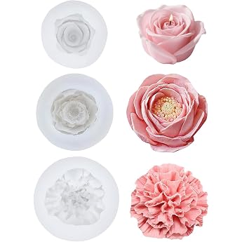 Pack of 3 Silicone Moulds Casting Moulds Flowers, Candle Moulds Silicone Flowers, Rose Flowers Silicone Moulds, Carnation Peo