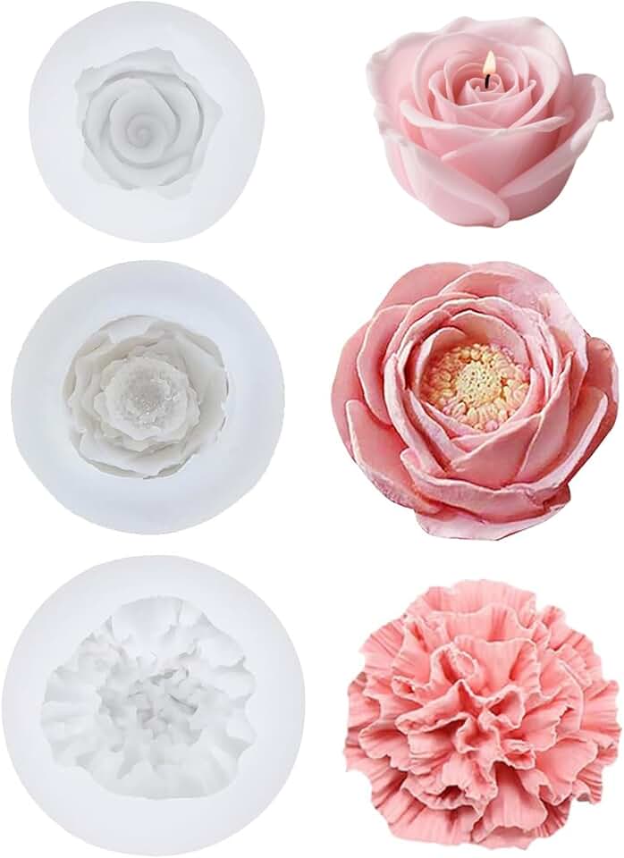 3 Stück Silikonformen Gießformen Blumen,Kerzen Formen Silikon Blumen,Rose Blumen Silikonform,Nelke P