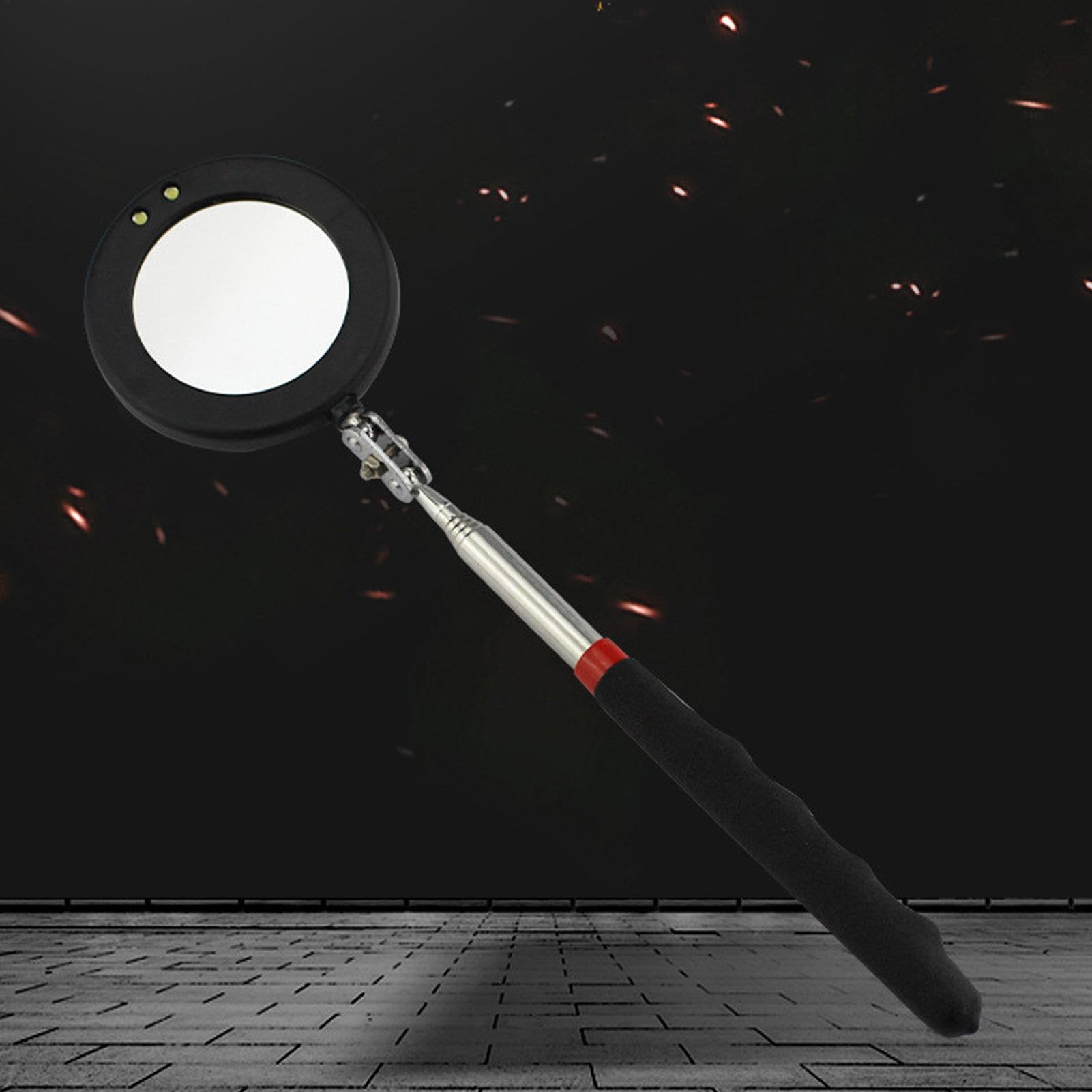 Car Mechanic Inspection Glass, Telescoping LED Tool, Stainless Steel Extendable Handle, Retractable Mirror Light, Automotive Repair Gadget For Engine, Machine, Hard To Reach Areas