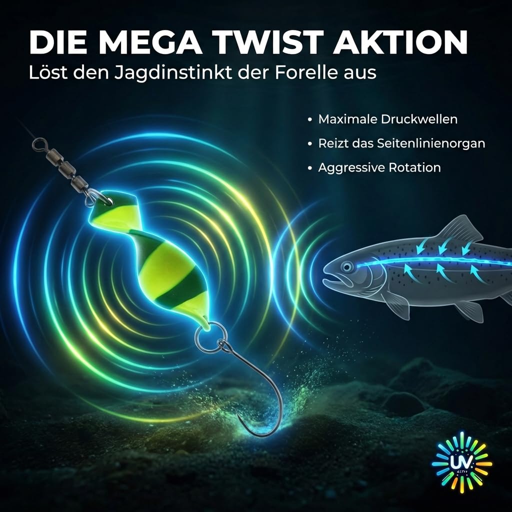 Messeneuheit 2023 Spoons Trucha Mega Twist 10 unidades en caja de cuchara | Juego de cucharas de pesca para trucha | Trucha intermitente pesca trucha | Trucha Spinner Set Trout Spoon