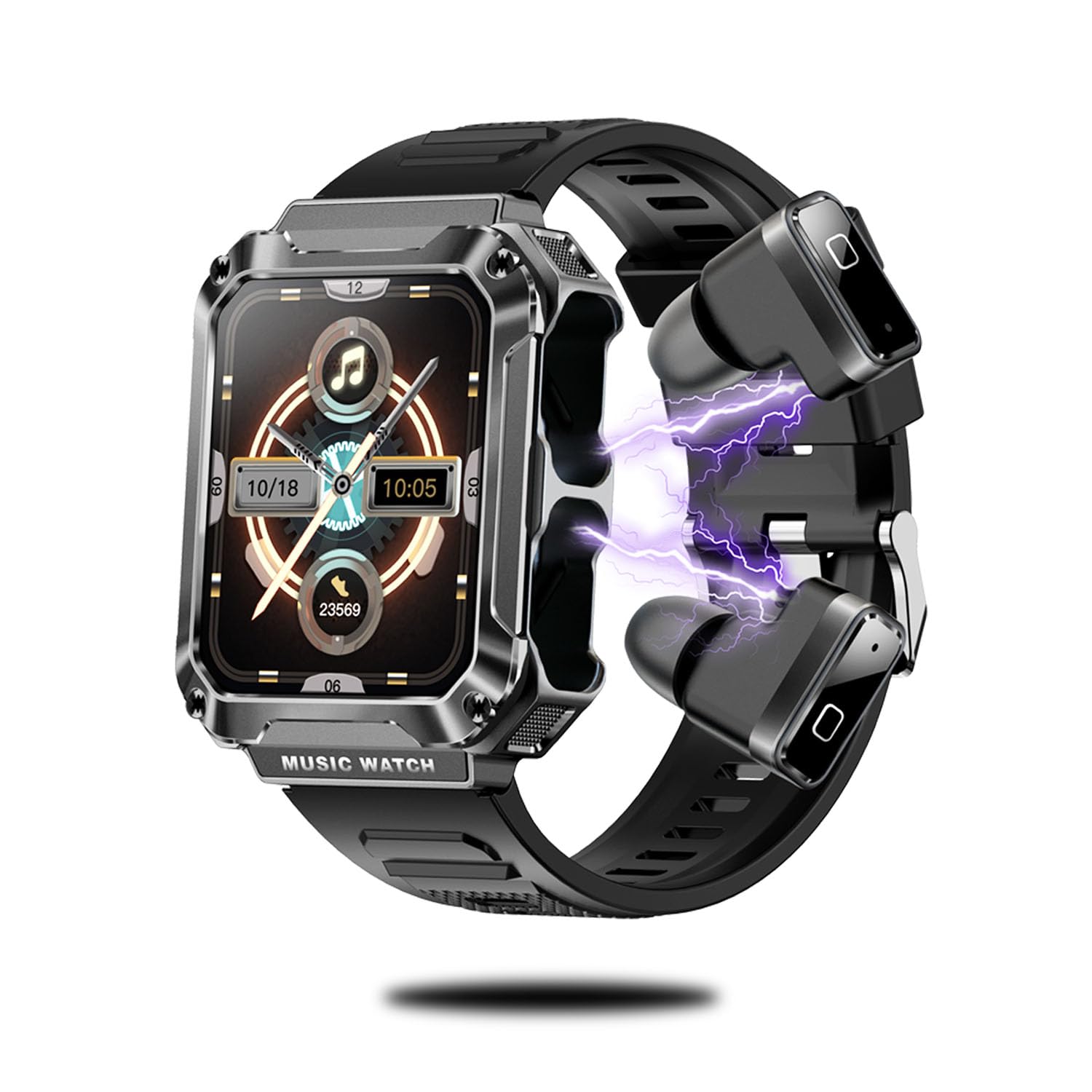 T93 Smart Watch with Earbuds 3 in 1 Round Fitness Tracker Watch Buds Smartwatch 4GB Memory Answer/Make Call Messages Reminder 1.9 inch Touch Screen Sports Watch for Men Women for iOS Android (Black)