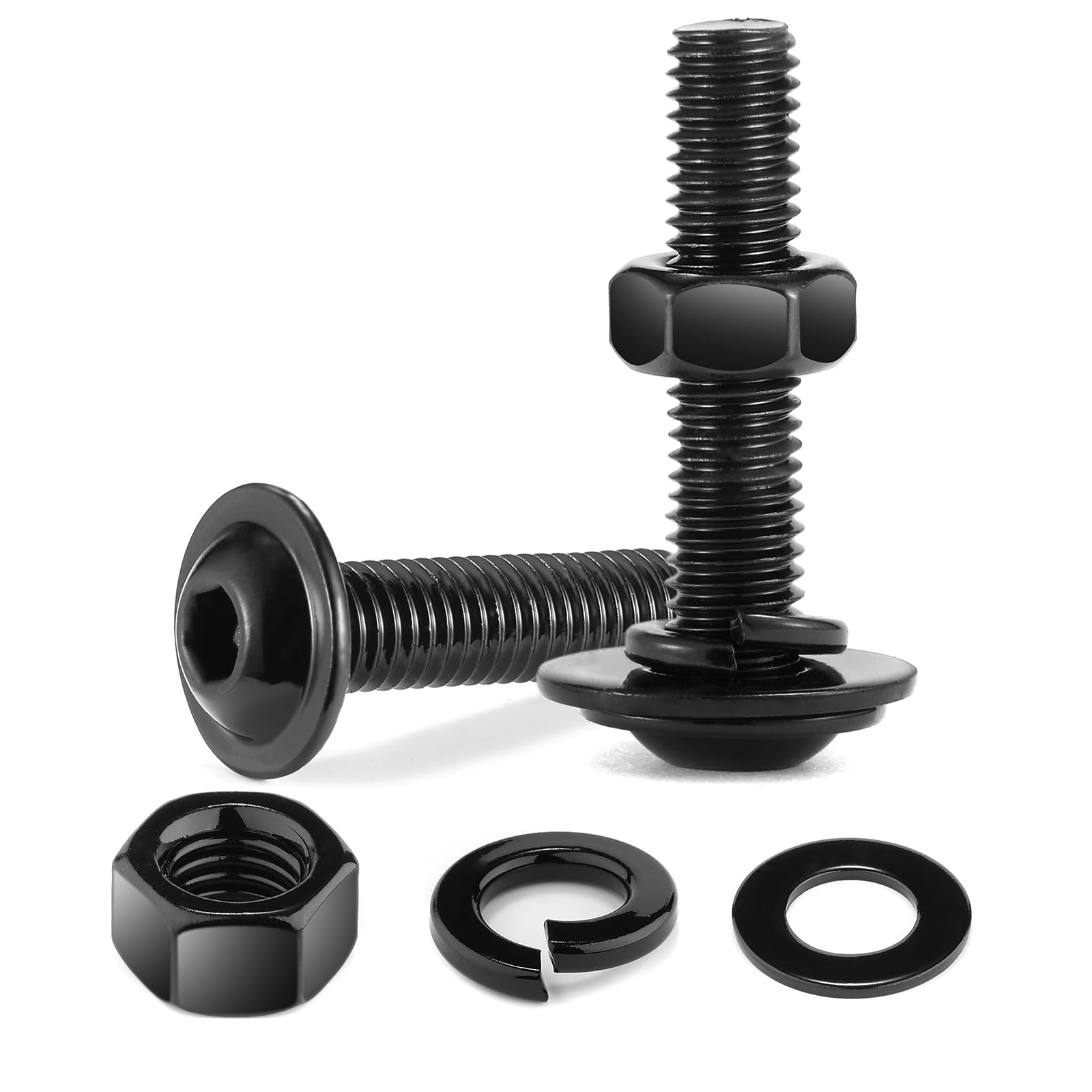 M8 x 20mm Flanged Button Head Socket Cap Screws Bolts, Nuts, Flat & Lock Washers, 20Pcs 18-8 (304) Stainless Steel, Fully Threaded, Black Oxide by SG