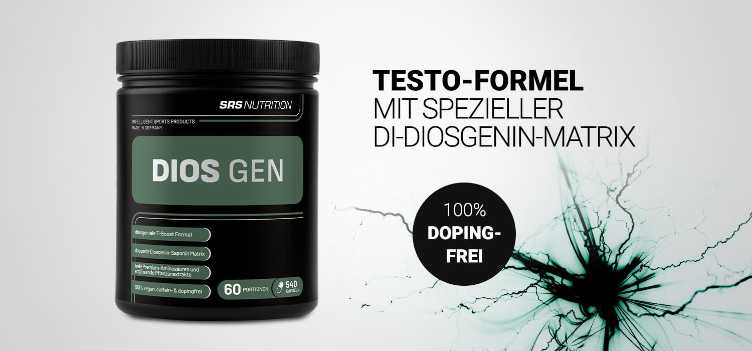 SRS Muscle - Dios Gen, 540 Kapseln | Diosgenetic T-Boost Formula | mit speziellem Tribulus Terrestris, Dioscorea Villosa, Avena Sativa u.a.m. | deutsche Premiumqualität