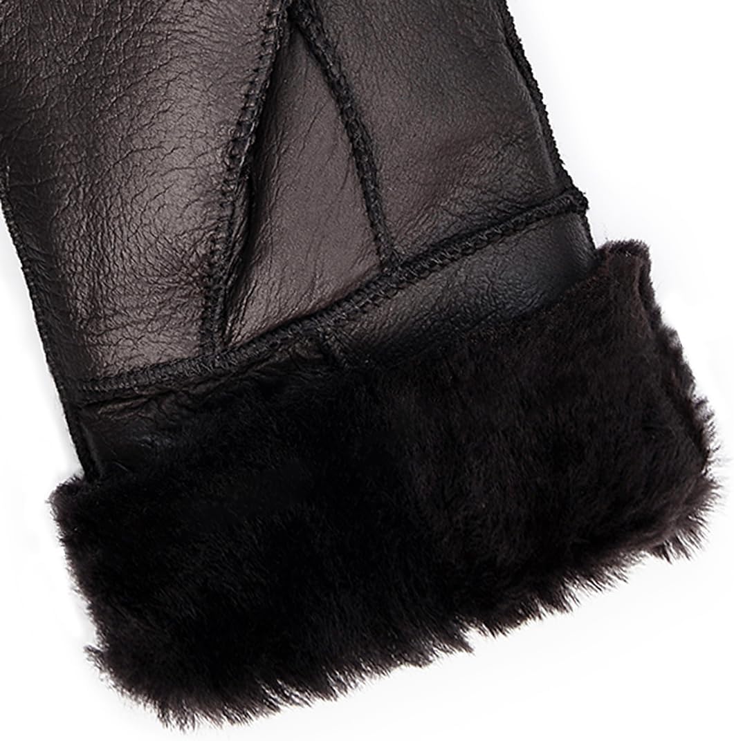 Harssidanzar Winter Leather Gloves,Warm Shearling Wool Lined for Women Winter Cold Weather Gloves KL029US - Image 2