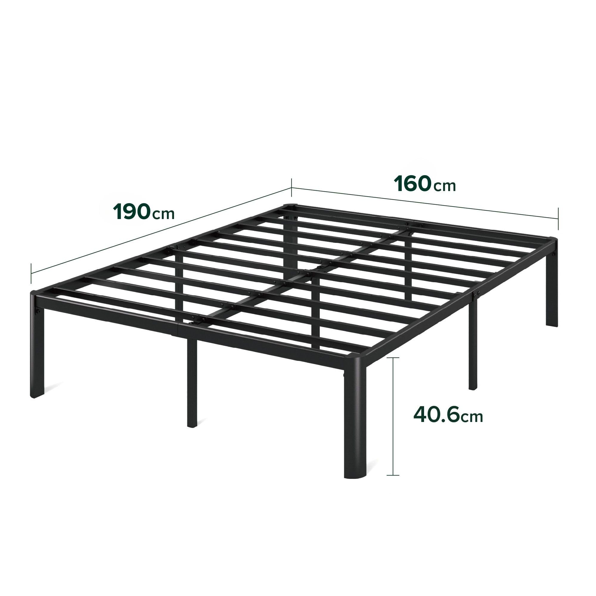 Zinus Van Rete Matrimoniale 160x190 cm - Struttura Letto con Doghe in Metallo Incluse - Altezza 41 cm con Spazio Sottostante - Facile da Montare - Nero