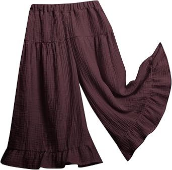 Girls Baby Flowy Soft Pants Toddler Little-Kids Solid Wide Leg High Waisted Palazzo Pant Beach Loose