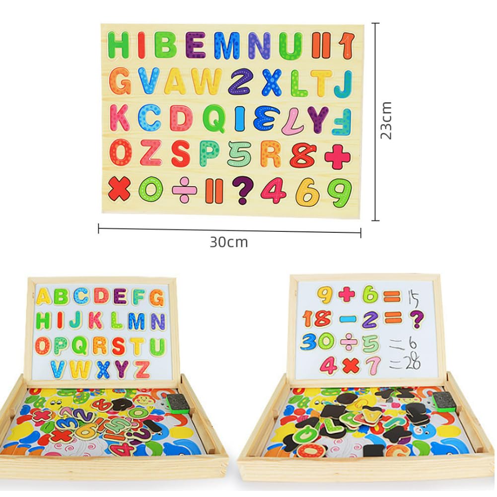 Wolkenschaukel 2 in 1 Montessori Zeichentafel, Magnetisches Holzpuzzle, 163 Stück Tiermuster Pädagogisches, Doppelseitige Magnettafel Kinder, Montessori Spielzeug ab 2 3 4 Jahre (A)