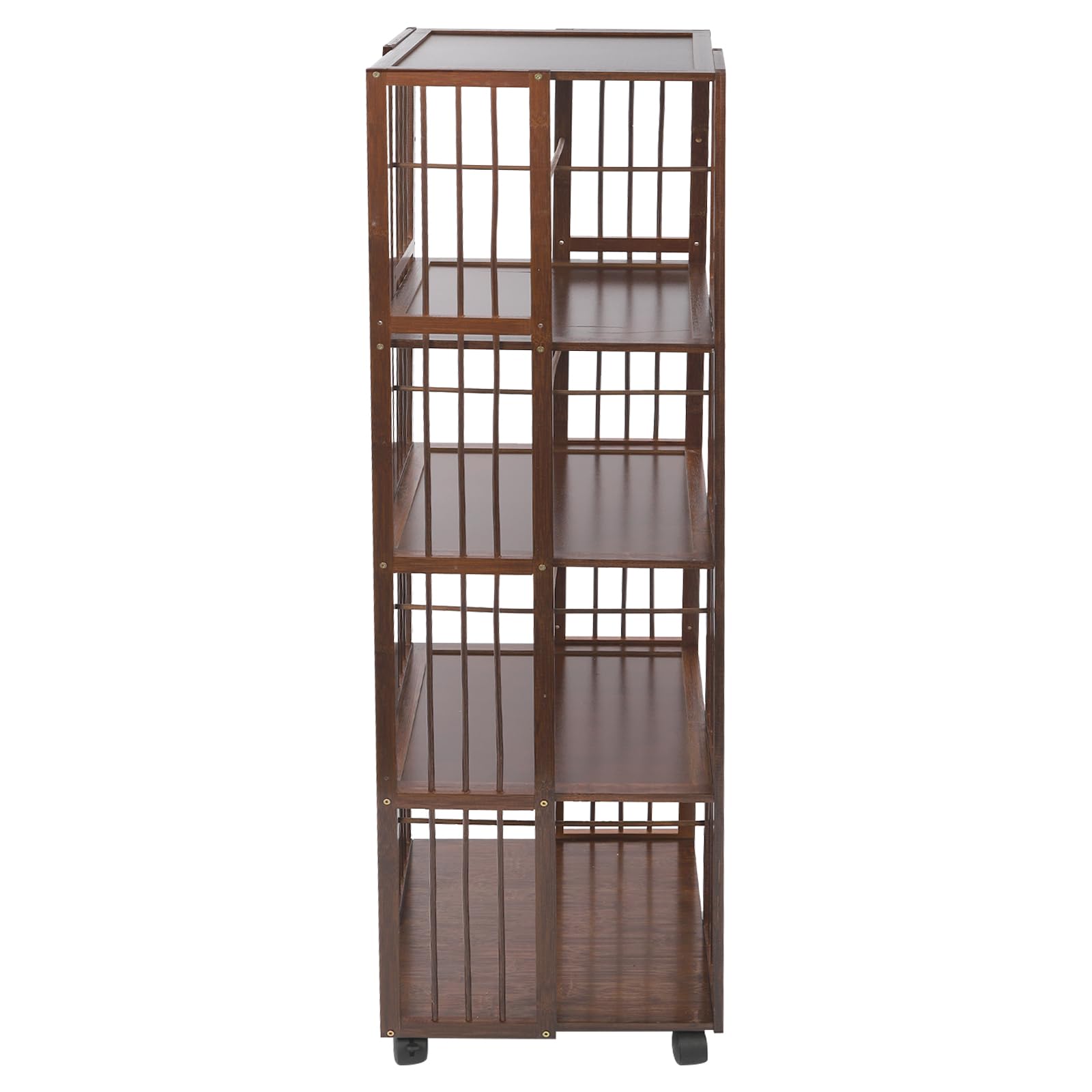 OUKANING Estantería giratoria de 5 niveles con ruedas, estantería de bambú para libros, capacidad de carga de 100 kg, giratoria 360 ° y móvil con frenos, estantería de pie que ahorra espacio para