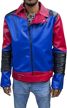 Men's Red Blue Genuine Sheepskin Quilted Shoulders Stylish Punk Men's Red Blue Genuine Sheepskin Quilted Shoulders Stylish Punk