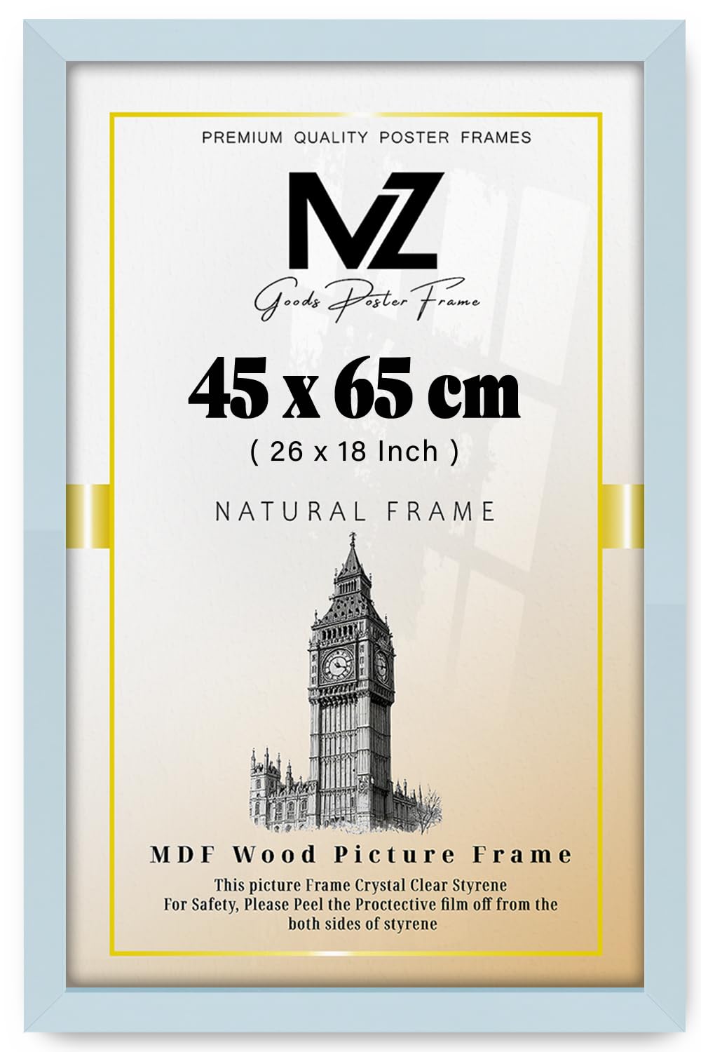 MZ GOODS | MDF Picture Frame (45 x 65 CM) 450 x 650 mm Perfect for Wall Gallery, Art & Certificates, Ideal for Home & Office, MDF Finish with Hanging Hooks [ Light Grey ]