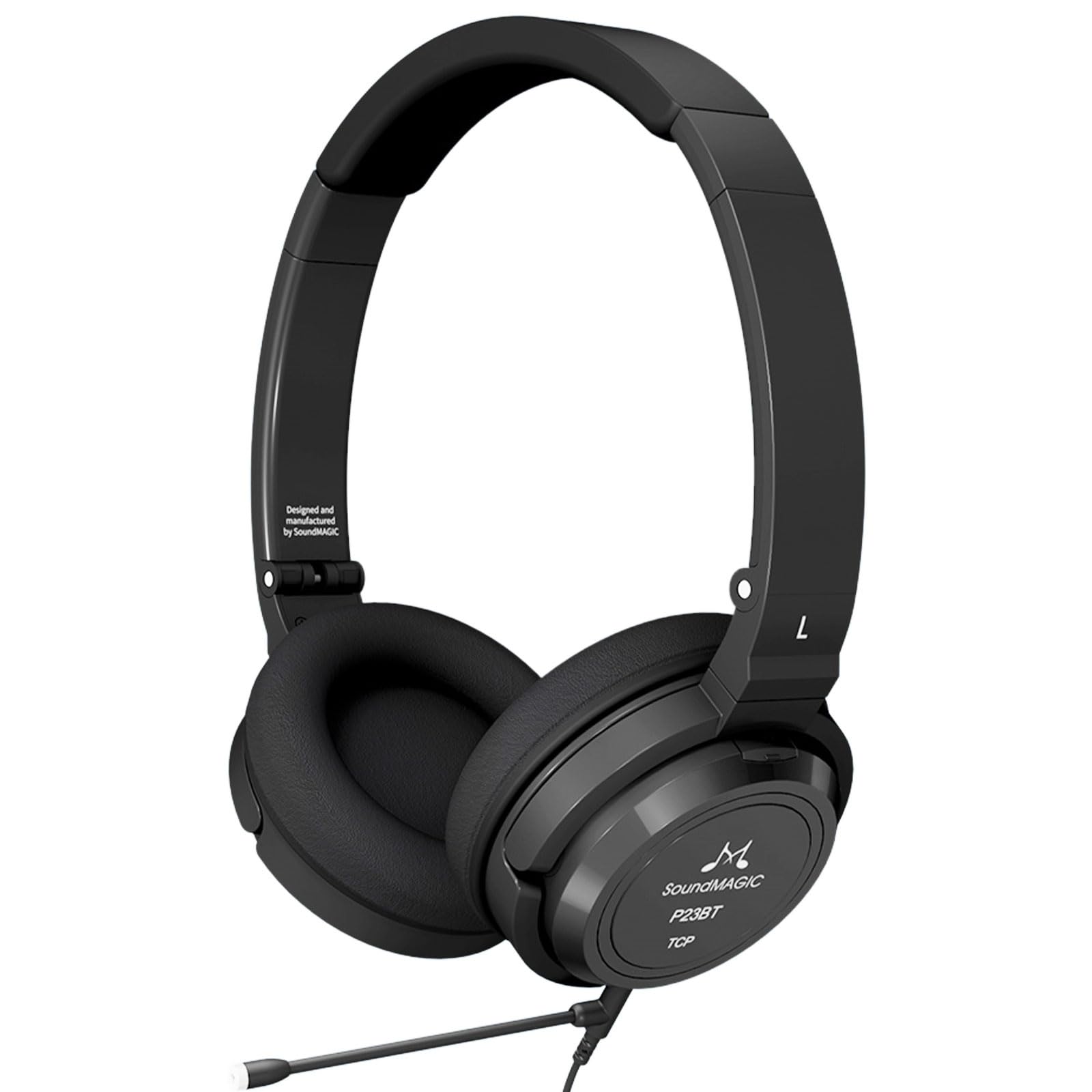 SoundMAGIC P23BT Portable On Ear Bluetooth Headphones CVC Noise Canceling Microphone HiFi Sound Stable Wireless Signal Connection Long Playtime with Detachable Cable for Game Black