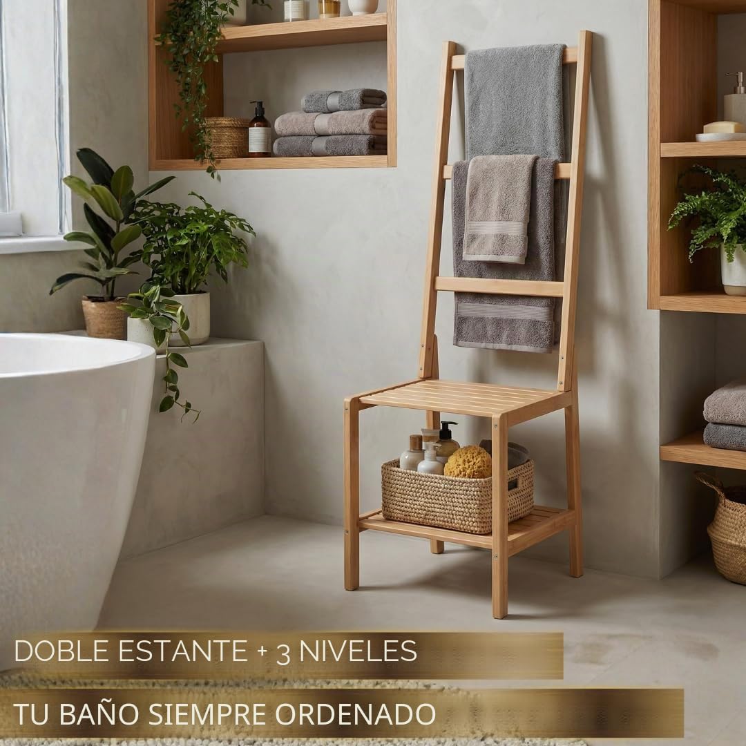 Silla toallero de madera de haya, 40 x 40,5 x 133 cm de altura, para colgar toallas de baño y dormitorio, diseño de hombre de galón, fabricado en Italia, ART.723