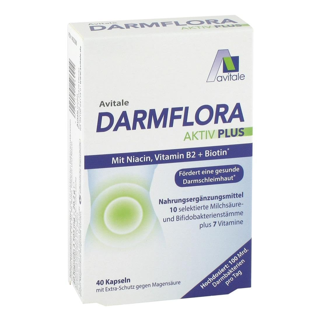 Avitale Darmflora Aktiv Plus – 100 Mrd. Milchsäure- & Bifidobakterien, 40 Kapseln