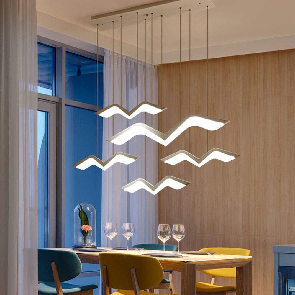 SHENGXUANLED Dining Table Pendant Light Dimmable Hanging Light White Pendant Lamp With Remote Control Modern Seagull Design Metal Acrylic Hanging Lamp For Dining Room Bedroom Ceiling Light (5LIGHTS)