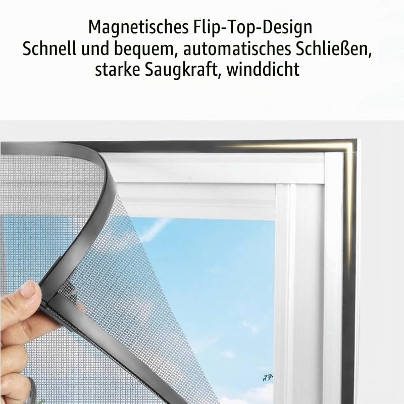 Insektenschutzgitter Fenster Magnet mit Rahmen - DIY Zuschneidbar Bildschirmfenster, Ohne Bohren, Starker Magnetrahmen & Glasfaser-Mesh (Schwarz, 140x180)