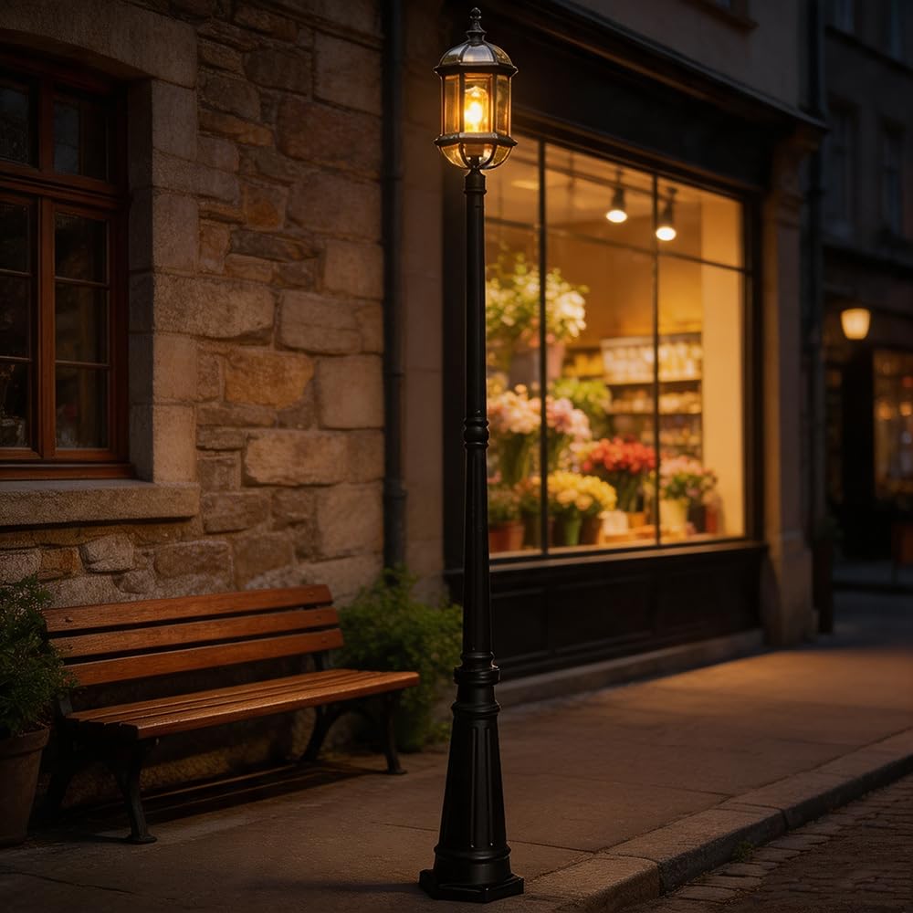 Zewnętrzna lampa podłogowa ogrodowa E27 Latarnia Vintage Słupek Aluminiowy Szklany