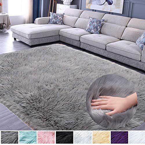 JunYito - Alfombra de piel sintética para el suelo, antideslizante, antideslizante, para sala de estar, dormitorio, niñas y niños, decoración (gris, 90 x 120 cm)