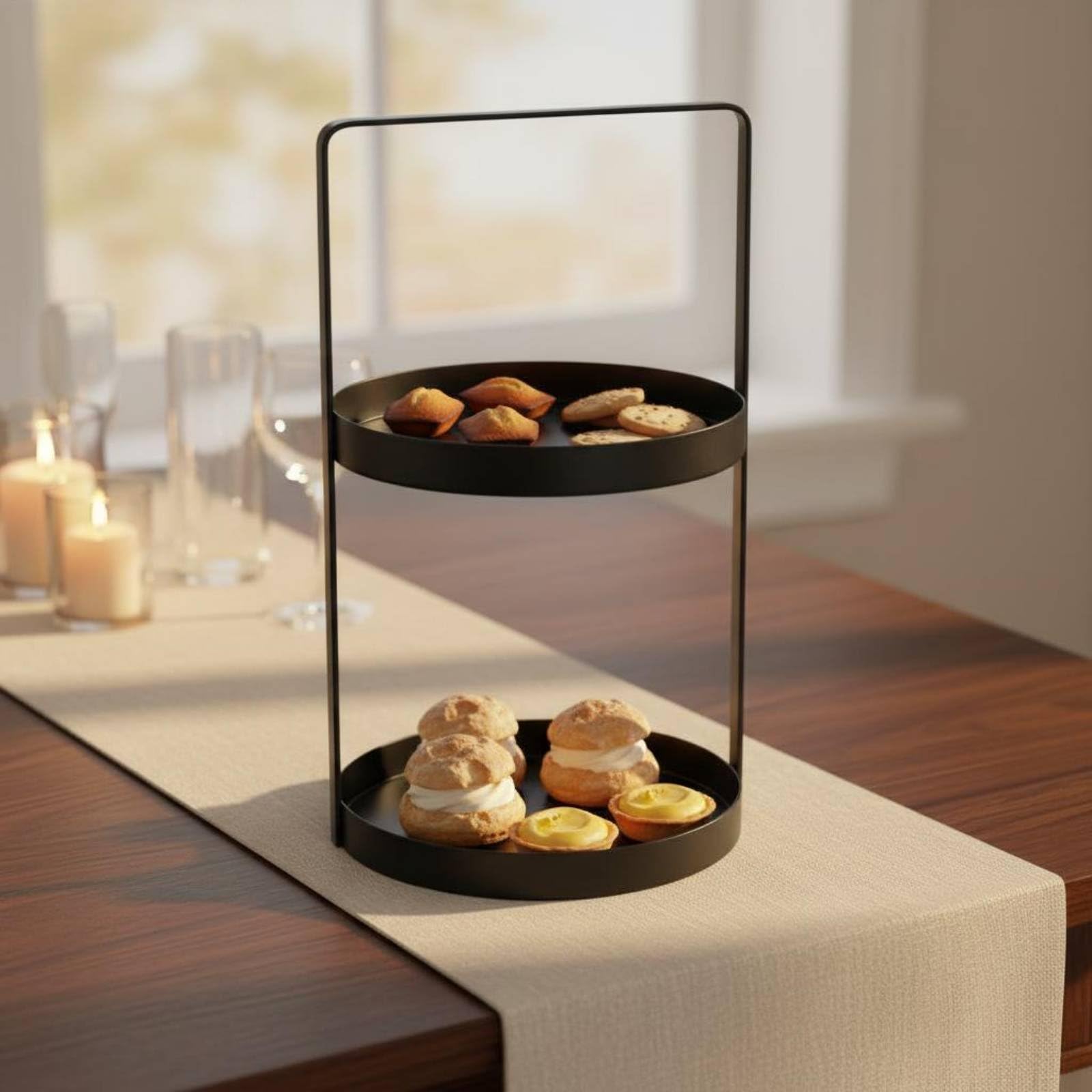Soporte de Postres de Madera de Varias Bandeja Expositor Estante con Estilo Retro y Montaje Vertical para Diferenciadas y Mesa Ordenada Adecuado para , Basket 2-Tier
