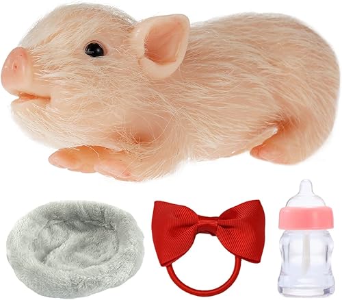 Miniatura 7 de Full Silicone Body Animals Pigwith Pig Bowknot Nursing Bottle and Sleeping Pad 5 Inch Black Spot A Tea Cup PigCute Realistic Piglet Mini Baby Piggy