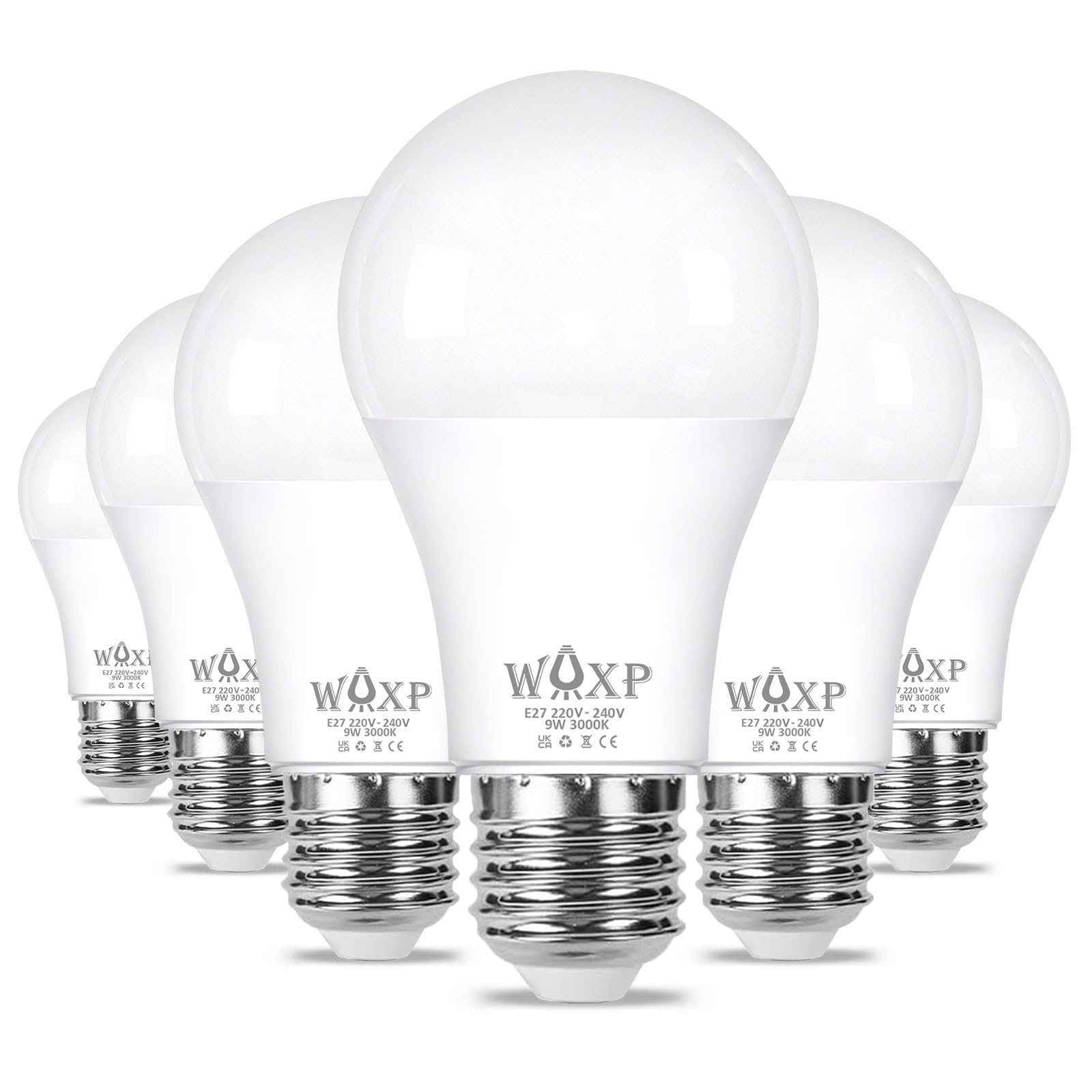 E27 Screw LED Light Bulb Warm White 60W Equivalent, 900 Lumen ES GLS LED Bulbs, 9W Large Screw in Light Bulb, 3000K, Flicker Free Non-dimmable, Pack of 6