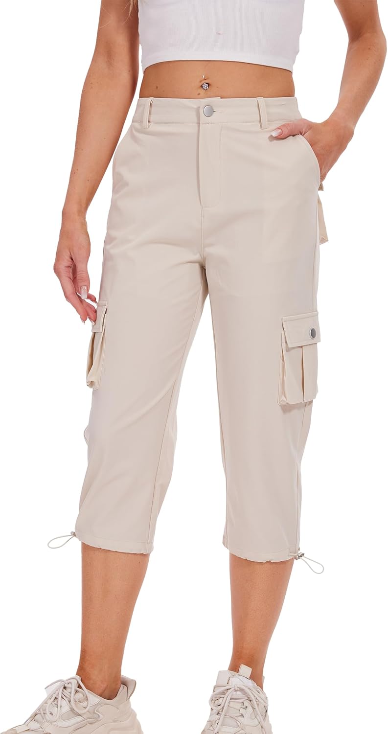 Cargo Capris for Women Hiking Pants Casual Summer Quick Dry Outdoor Travel Pull On Capri with 6 Pockets - Image 5