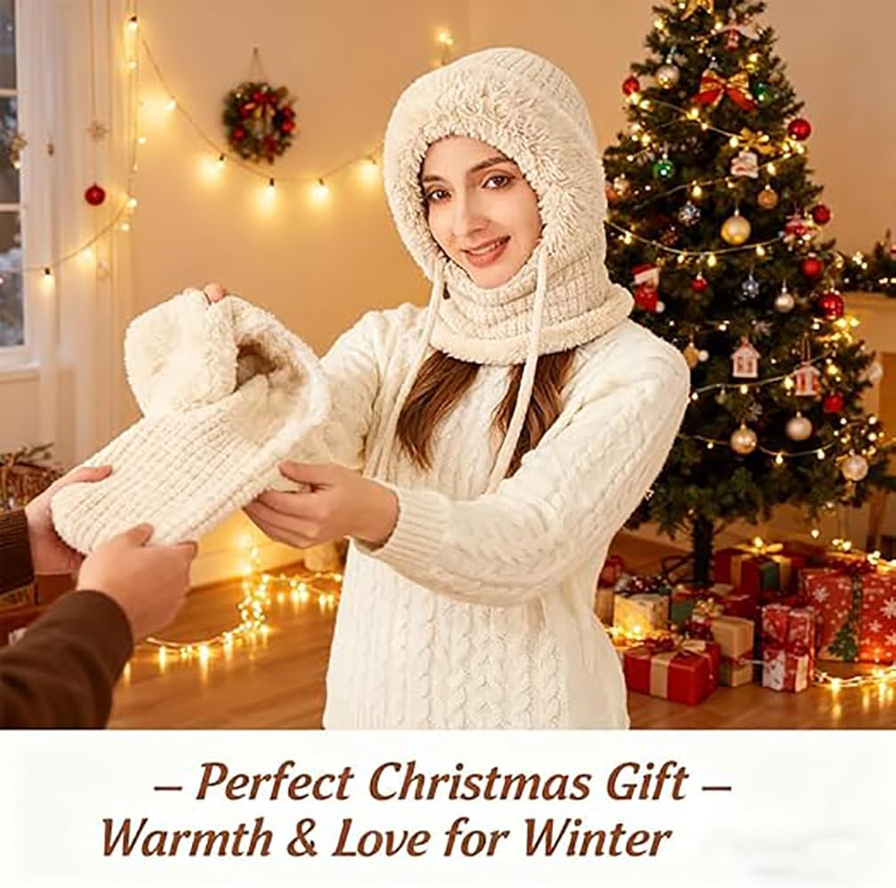 3-in-1 Winter Beanie Hat Set with Fleece Lined Scarf and Face Mask,Women and Men Knitted Cold Weather Balaclava Hood - Image 7