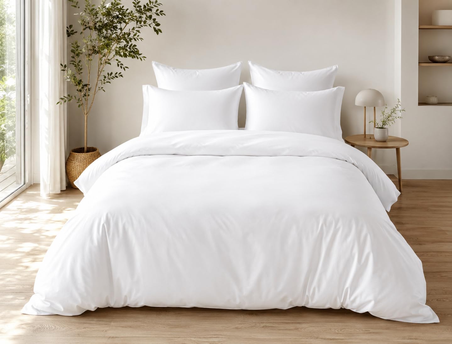 Parure de lit 240x220 cm blanc pour une chambre ambiance hôtel épuré