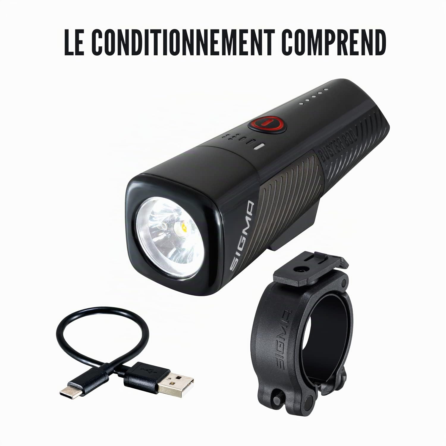 SIGMA Buster 800 | Lampe de vélo Rechargeable par USB C avec Cinq Modes d'éclairage | Lampe de vélo à LED puissante avec Une portée de 170 mètres et 30 Heures d'éclairage Maximum