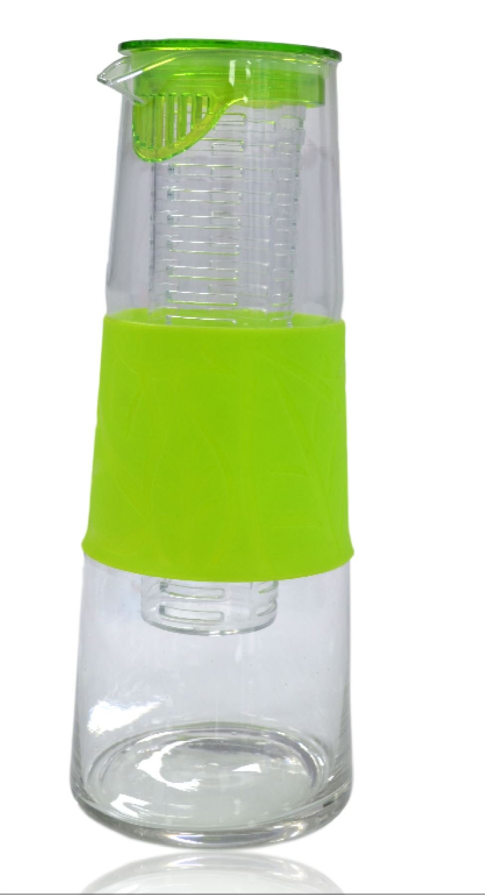 GLASKARAFFE GLASS CARAFE WITH FRUIT INFUSER & LID 1 LITRE FRUIT INFUSER BOTTLE JUG GREEN