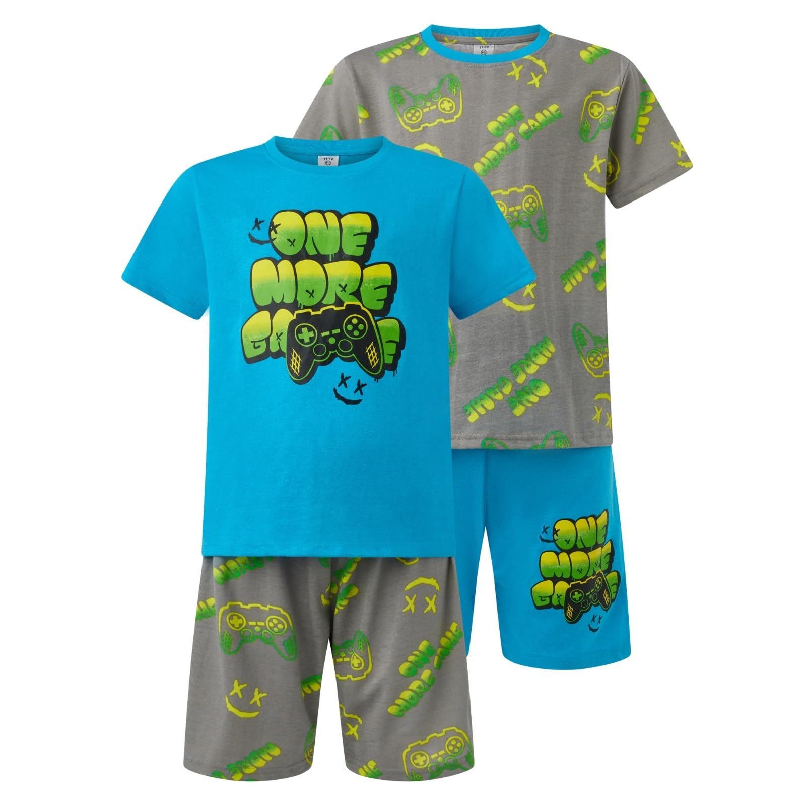 North East Boys 2 Pack Short Pyjamas Gamer Print Nightwear Gaming PJ Sets 9 to 16 Years (Turq/AOP 13-14)