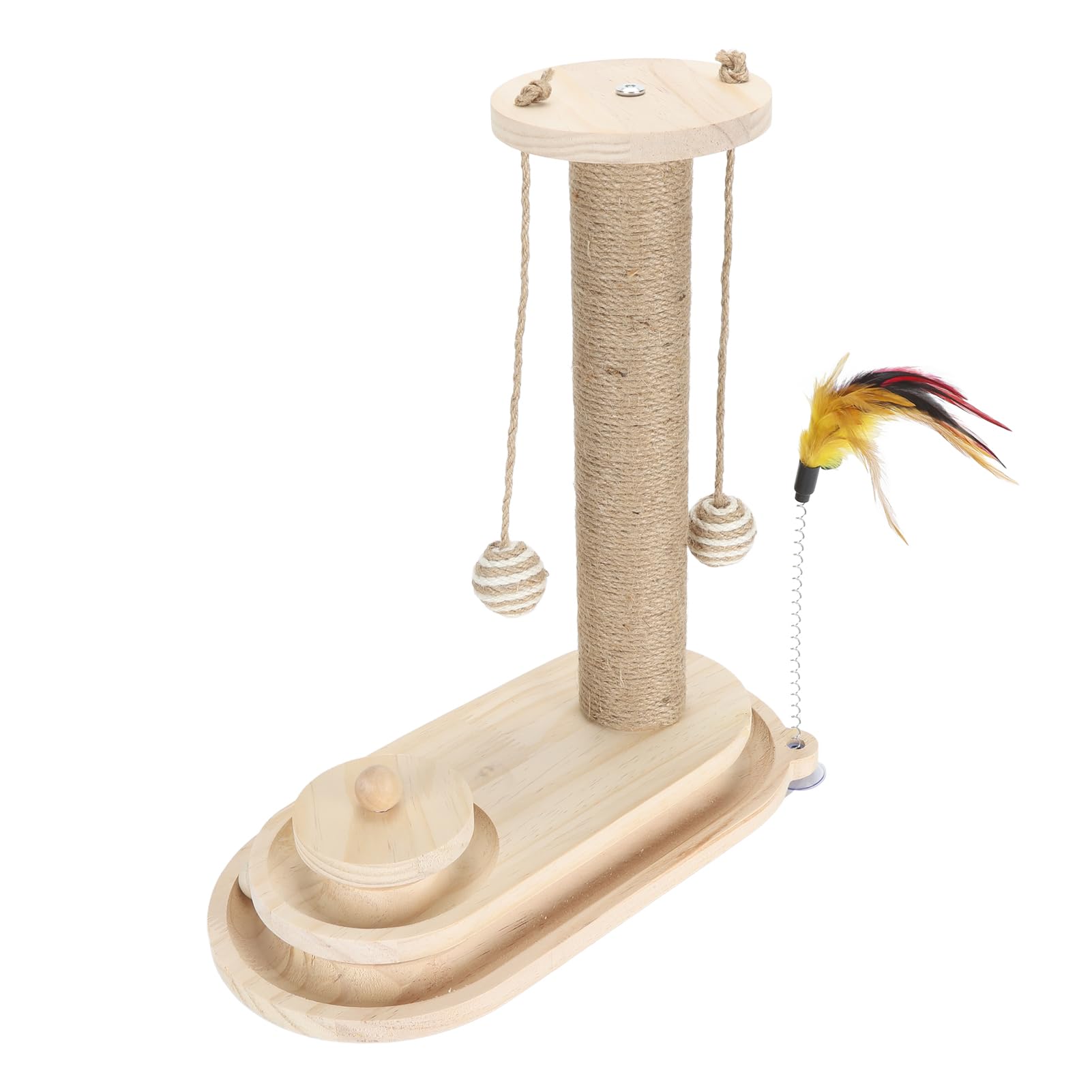Alomejor Cat Scratching Post with Interactive Ball Track (Oval Turntable) | Solidna podstawa, kompaktowa konstrukcja, interaktywna zabawa, drewniany materiał, idealny dla kotów domowych