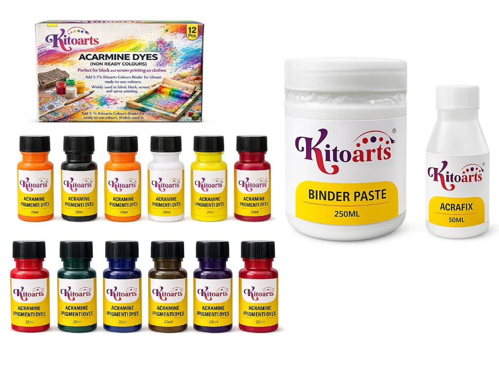 Fabric Dye Kit – 12 Colour Set with Binder Paste & Fixer | Permanent Washable Fabric Colours for Cotton, Khadi & Blended Fabrics | Ideal for Block & Screen Printing, Sarees, Dupattas & Scarves-image-14