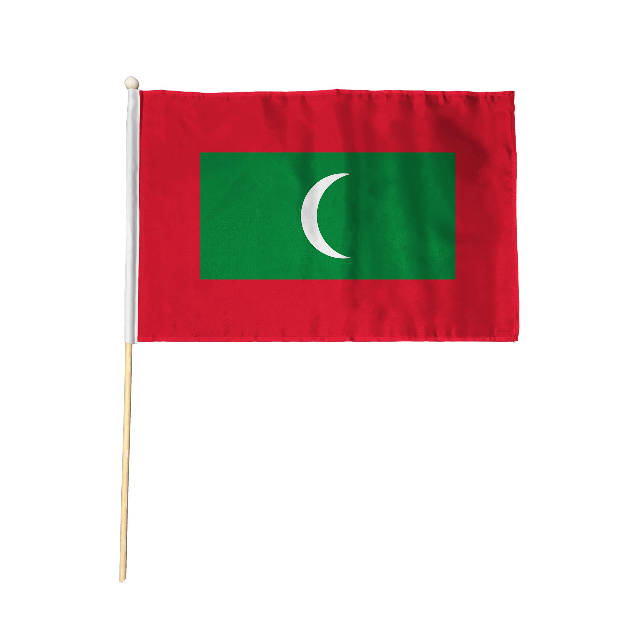 Flagtex Maldives Pack of 12 Hand Waving Flag (9x6 Inch) - Premium Wooden Stick Hand Flag 9x6 Inch Natural Wood Pole Maldivian National Flag Events Parades Celebrations International Sports — image 1