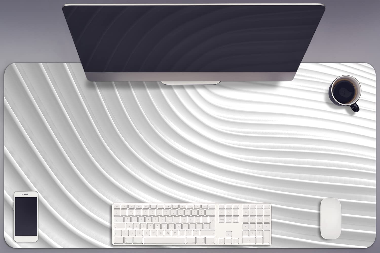 Sous-main de bureau gaming lavable anti-rayures tapis vinyle blanc protège table - 8