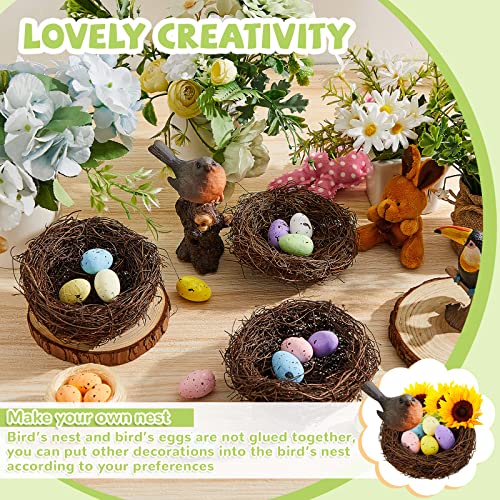 Image of Tatuo 12 Pcs Easter Bird Nest with 60 Pcs Eggs Spring Party Decoration Handmade Miniature 4 Inch Birds Nests Decorative for DIY Spring Displays and Easter Decorations(Pale Yellow,Light Green)
