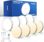 Homelist Lumières du détecteur de mouvement à l'intérieur, 6 Emballages sous l'éclairage de l'armoire sans fil rechargeable, 12 LED Lampes de nuit à piles, lumières de soirée à rondelle magnétique pour mur d'escalier de cuisine, chaud/blanc