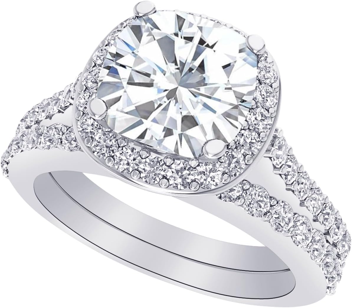 1-8 Carat (ctw) White Gold Cushion Cut LAB GROWN Diamond Split Shank Cushion Cut Wedding Bridal Set (Color D-E Clarity VS1-VS2)