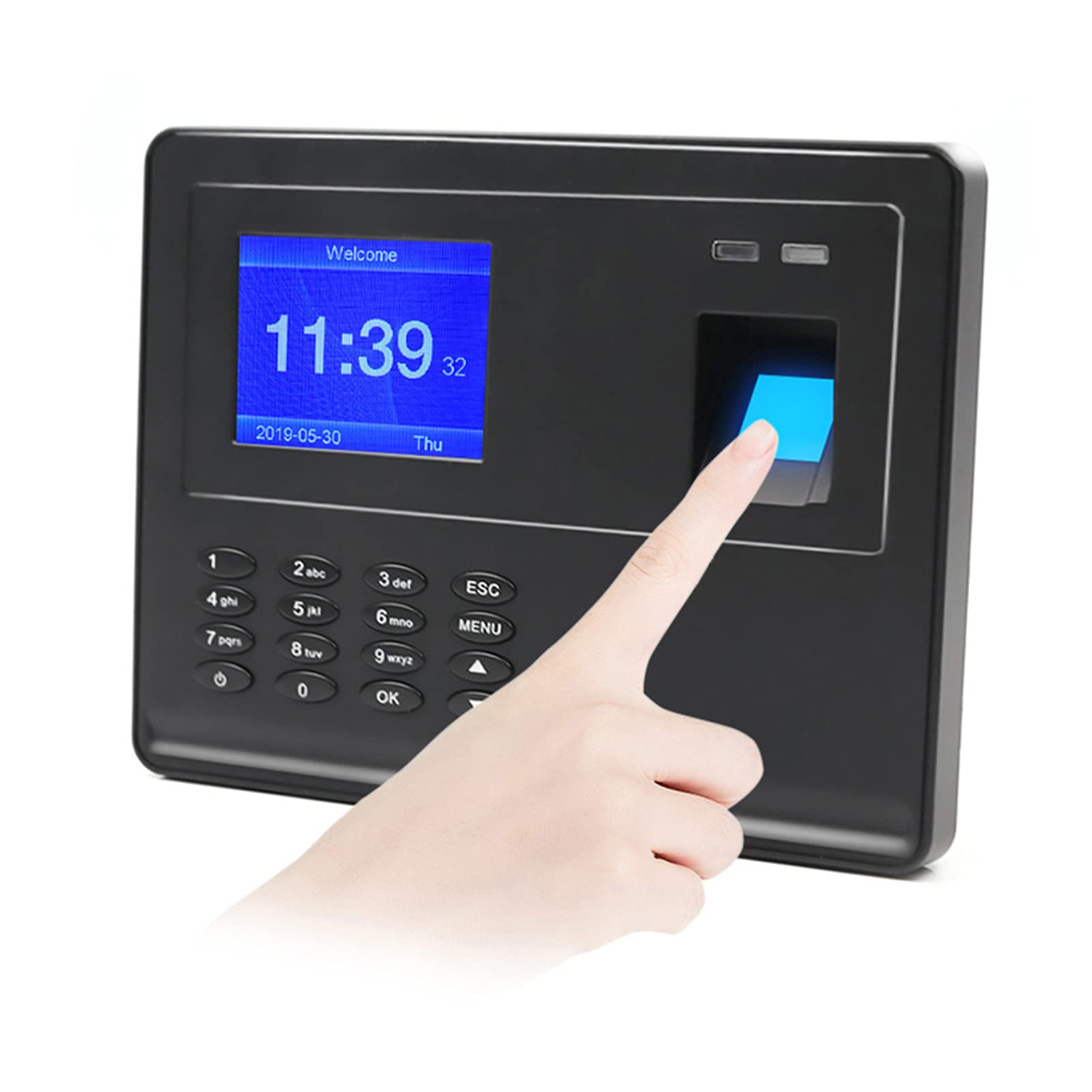 BUZHI Fingerprint Reader,Biometric Fingerprint Password Time Attendace Machine Employee Checking-in Time Clock Recorder Reader with 2.8 Inch TFT Screen Multi-Language Built-in Battery Support USB