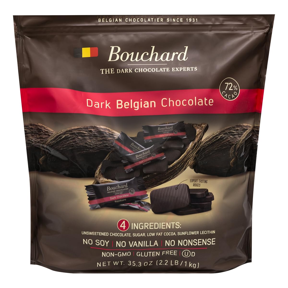BouchardBelgian Dark Chocolate Napolitains (72% Cacao) 35.3 OZ (2.2 LB/1KG)