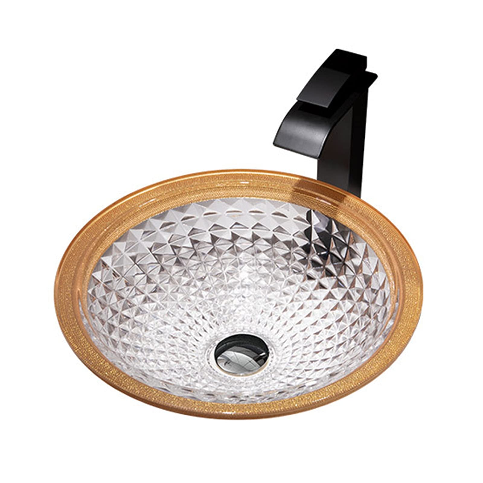 Gljtuo Bathroom Vessel Sink, Round Shape Tempered Glass Bathroom Artistic Vessel Sink With Waterfall Faucet And Pop Up Drain, Counter Top Installation,D