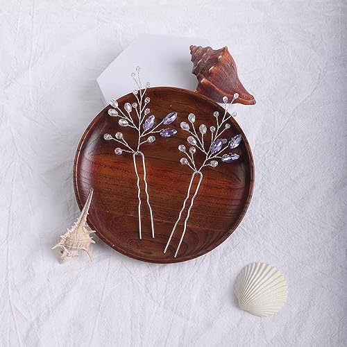 Miniatura 3 de YERTTER Juego de 2 horquillas de amatista para el cabello de boda plateadas, clips de diamantes de imitación morados, accesorios de novia para
