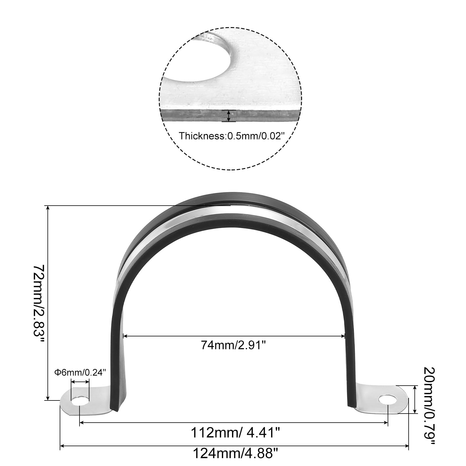 PATIKIL 2.91 inch/74mm Rigid Pipe Strap Clamp, 12 Pcs 304 Stainless Steel Two Hole U-Shape Tube Clip Pipe Fasten Holder for Pipe Fixing - Image 2