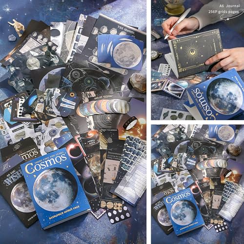 Image of The AutoStory Space Scrapbook Kit A6 Junk Journal Aesthetic Astronomy Stickers Dark Decorative Papers Washi Tape DIY Craft Art Diary Planner Supplies Galaxy Gift Teens (Cosmic Mystery, Black)