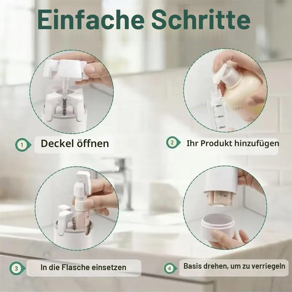 4-in-1-Reise-Spenderflasche mit Skala und Etikett, tragbare, auslaufsichere, nachfüllbare Reisespenderflaschen, Shampoo-Reiseflaschen, Toilettenartikel für Flüge, Turnbeutel, Wochenendausflüge, 2