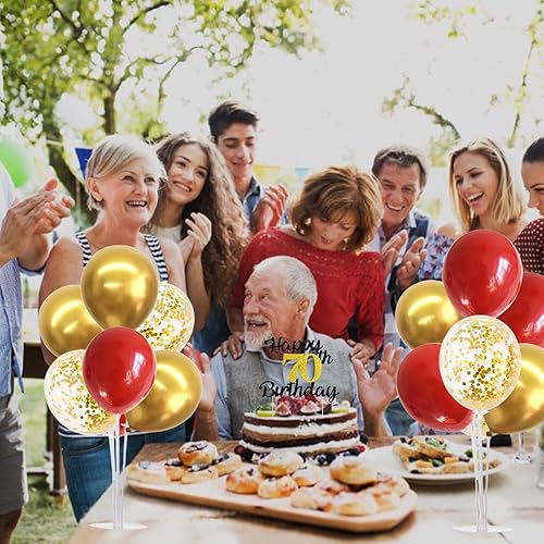 Miniatura 5 de Juego de 2 soportes de globos para mesa con 14 varillas, 14 copas , 2 bases, 16 globos para decoración de bodas y cumpleaños (rojo+dorado)