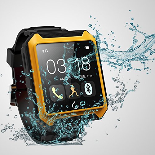 :FlylinktechÂ® U Watch Ip68 Waterproof Shockproof Dustproof Bluetooth 4.0 Smart Watch Smartwatch Touch Screen for Samsung Galaxy Note 4/3,s5/s4,sony Xperia Z3/z2,htc ONE Android Smartphones Iphone 6 ,Iphone 6 Plus,iphone 5s/5c/5/4s IOS Cellphone (yel