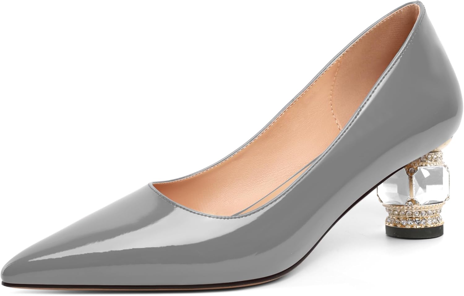 Women's Low Heel Pumps Chunky Heeled Pump for Women Crystal Block Heel with Rhinestones Pointed Toe Heels Elegant Classic 2 Inch Dressy Shoes