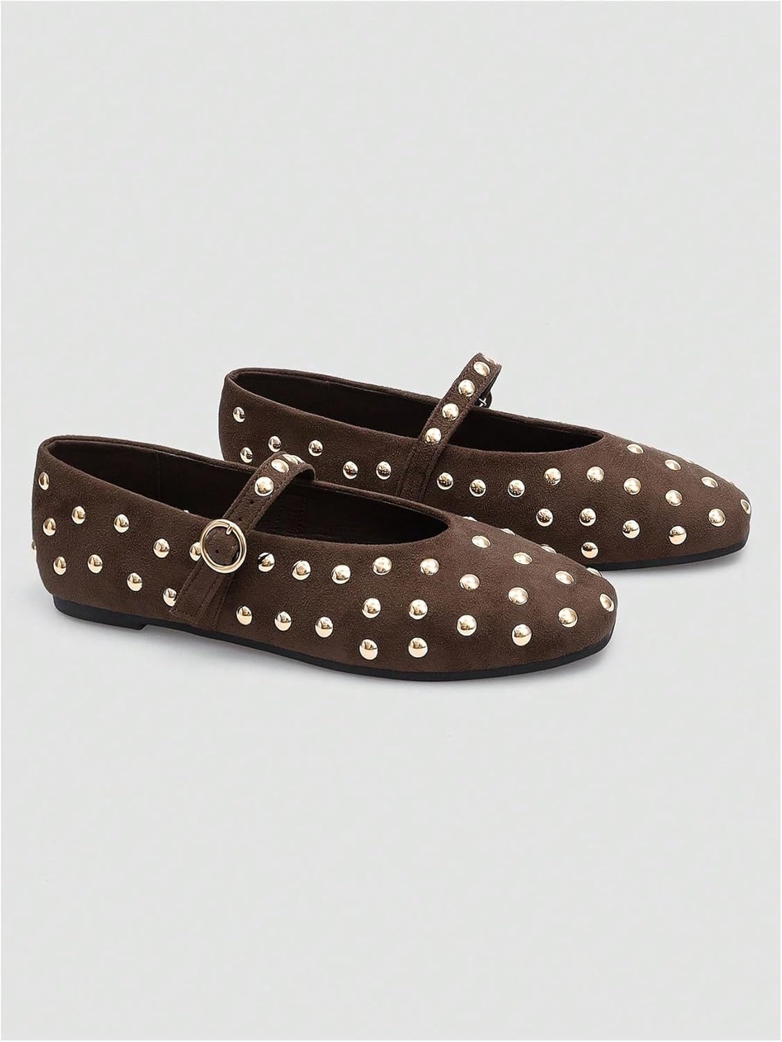 GORGLITTER Women's Studded Flats Faux Suede Square Toe Slip on Ballerina Flats Dressy Casual Daily Wedding Party Shoes